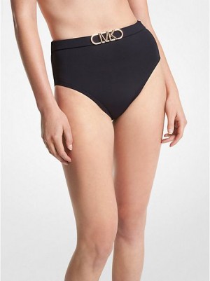 Michael Kors Stretch Nylon High-waist Belted Bikinibroekjes Dames Zwart | 694351-NFC